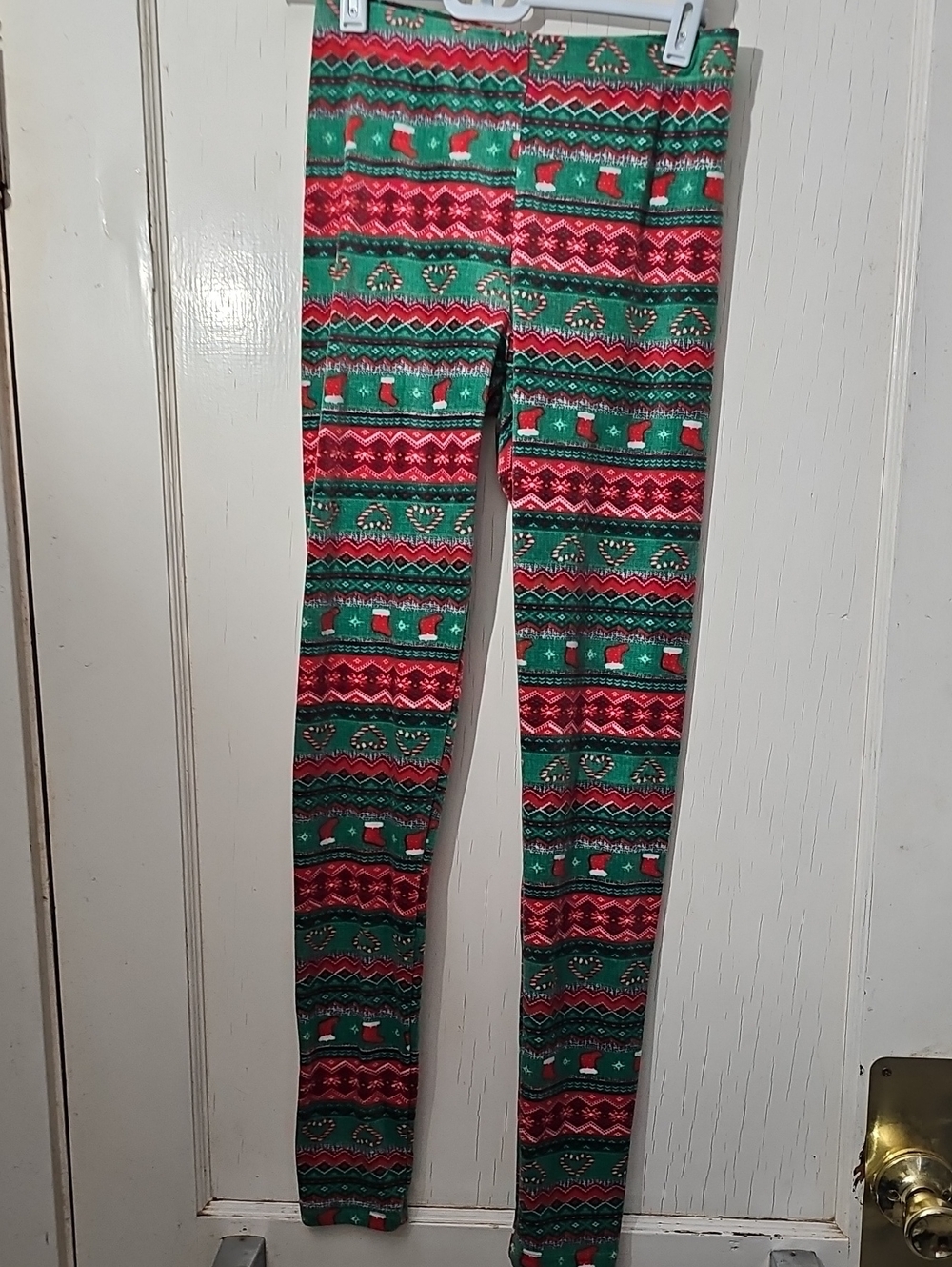 Womens Festive Green and Red Holiday Leggings